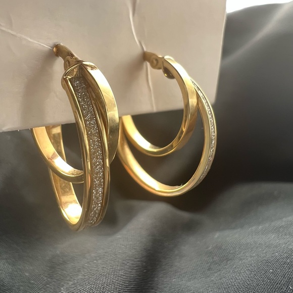 14k Gold Zales Made in Italy Glitter Enamel Double Hoop Earrings